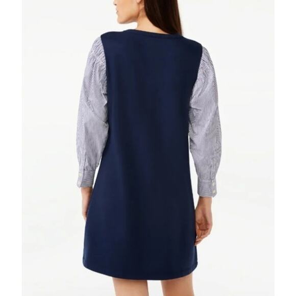 Free Assembly Mini Shift Dress Women Size XS Blue Long Sleeve Coastal Nautical - Picture 8 of 10